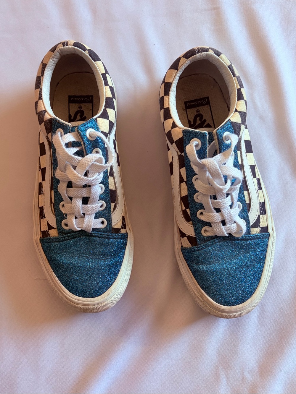 Vans Turquoise Glitter & Black-White Checkers Sneakers